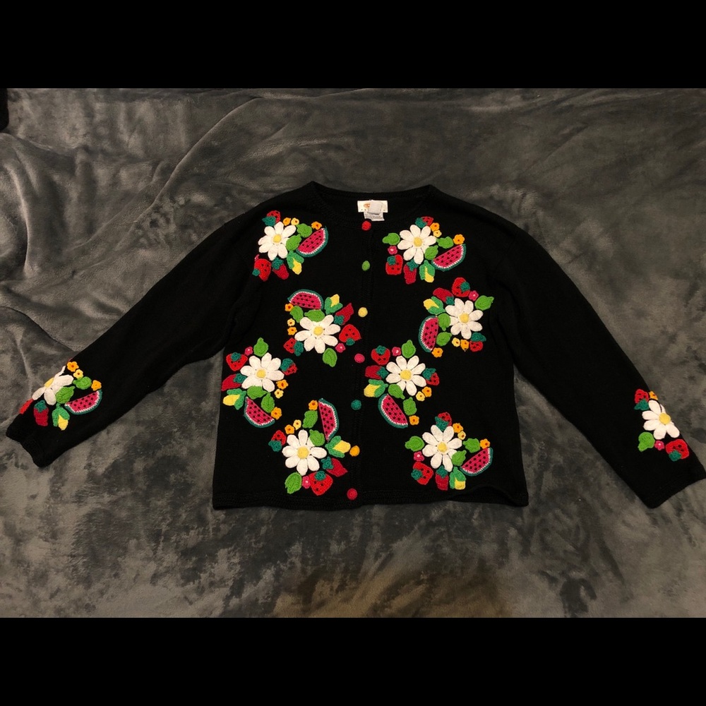 Talbots flower fruit color knit sweater cardigan